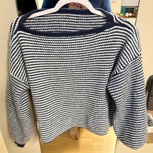 Navy & White Striped Cropped Sweater